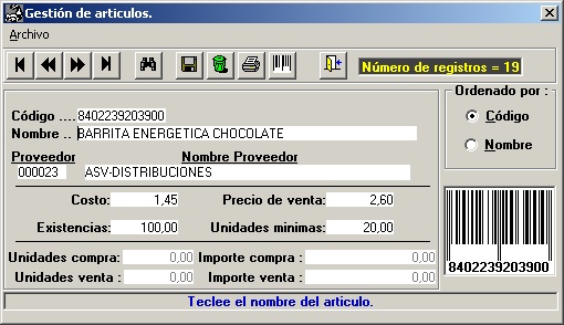 Control de almacen, gestion de articulos.